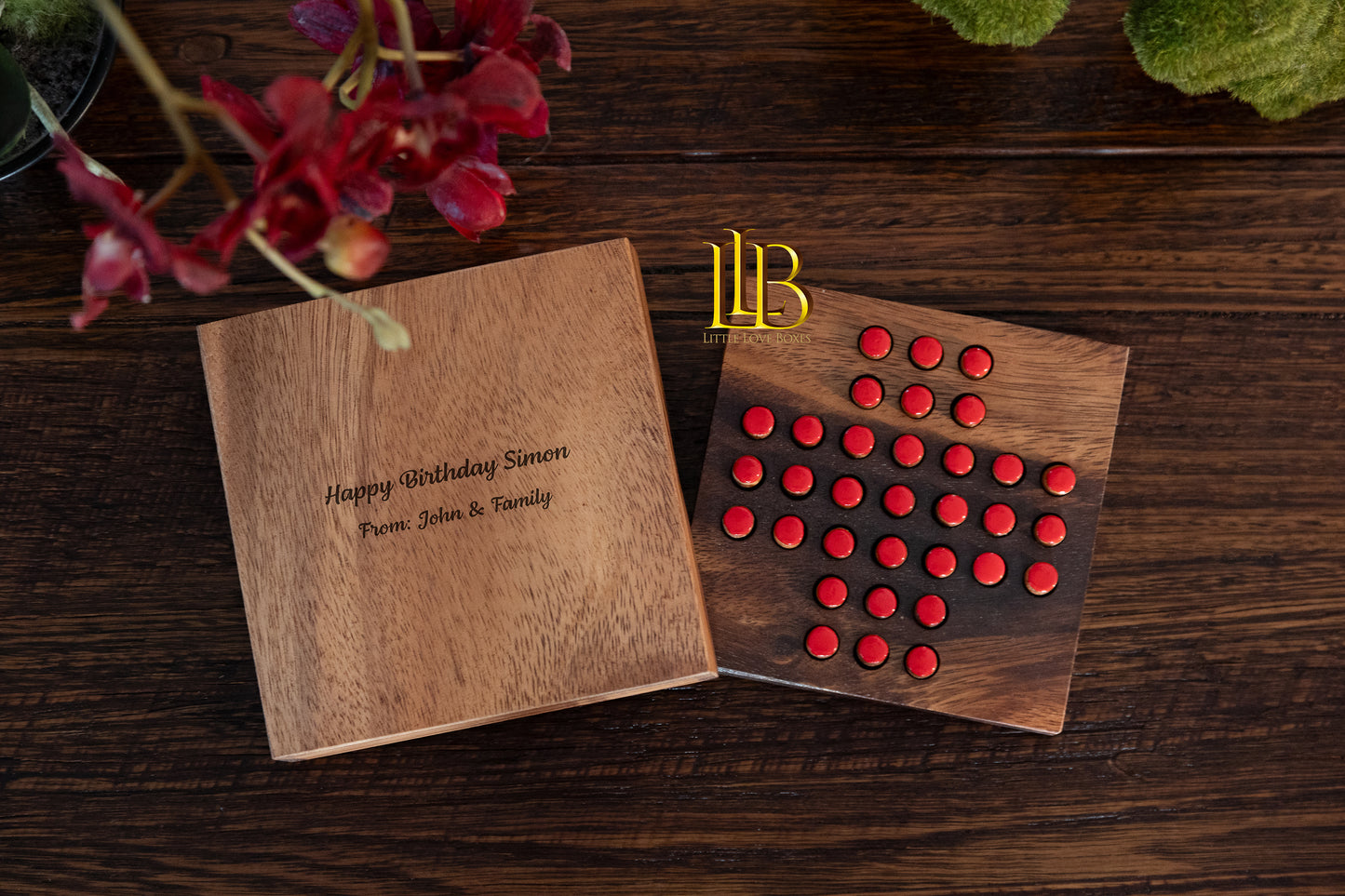 9002 Solitaire game, personalised gift, wooden coloured game, gift for kids and adults, puzzle, personalised gift, brain teaser, games for kids - Little Love Boxes