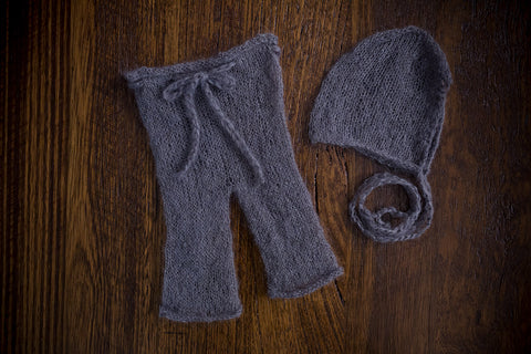 1013b Classic Knit Long Pants and Bonnet Dark Grey (newborn) - Little Love Boxes