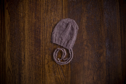 1015a Rib Front Knit Bonnets Taupe (newborn) - Little Love Boxes