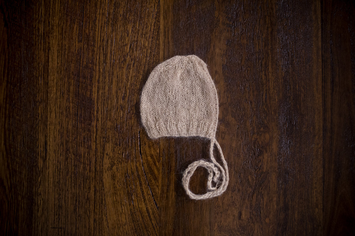 1015 Rib Front Knit Bonnets Beige (newborn) - Little Love Boxes