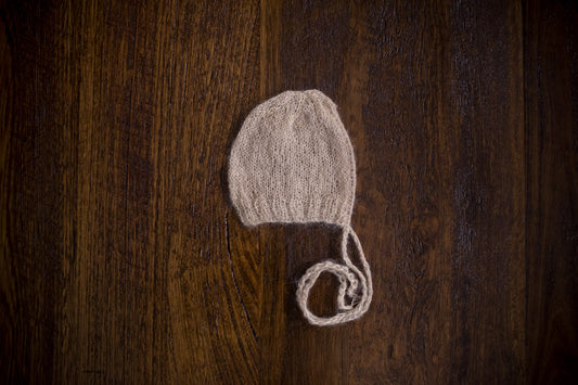 1015 Rib Front Knit Bonnets Beige (newborn) - Little Love Boxes