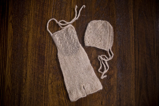 1007 Audrey Knit Romper and Bonnet Beige (newborn) - Little Love Boxes