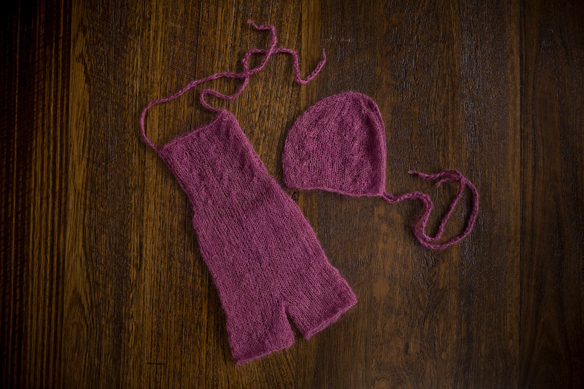 1007a Audrey Knit Romper and Bonnet Magenta (newborn) - Little Love Boxes