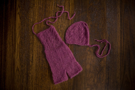 1007a Audrey Knit Romper and Bonnet Magenta (newborn) - Little Love Boxes
