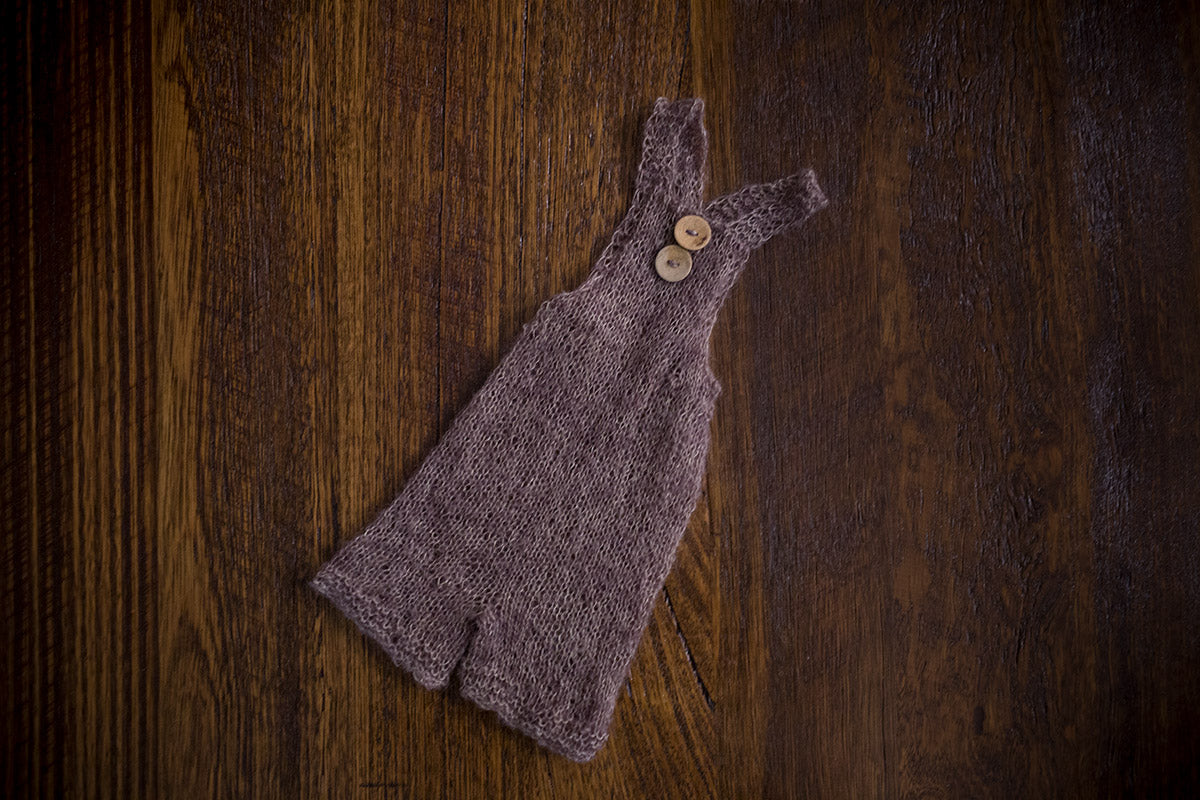 1006a Cross Back Knit Romper Taupe (newborn and sitter) - Little Love Boxes