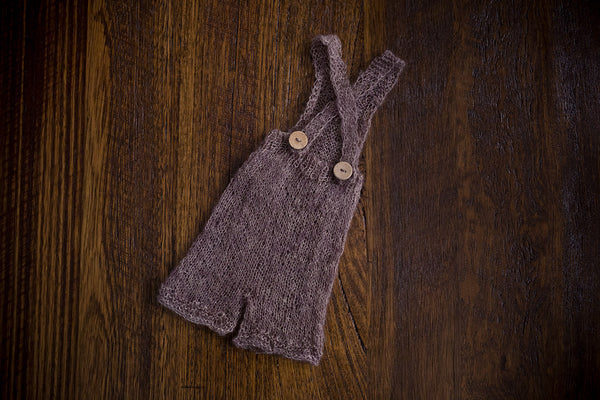 1006a Cross Back Knit Romper Taupe (newborn and sitter) - Little Love Boxes